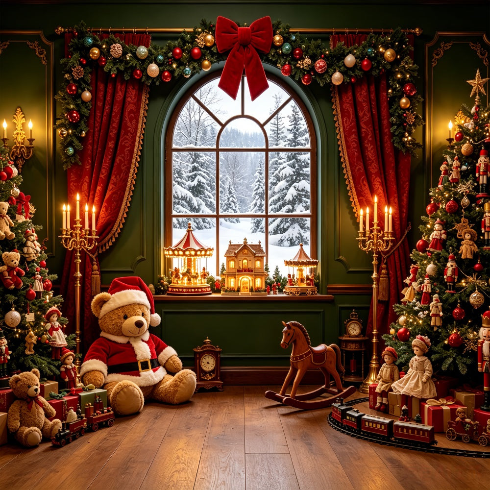 Vintage Christmas Backdrop Toyland Window Teddy Parlor Photography Backdrops Christmas CSH69-41
