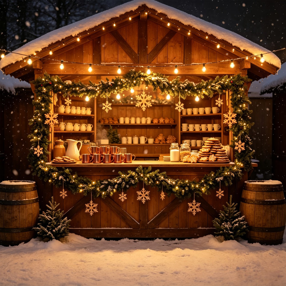 Winter Christmas Backdrop Snowflake Cookie Market Stall Photography Backdrop Christmas CSH69-45