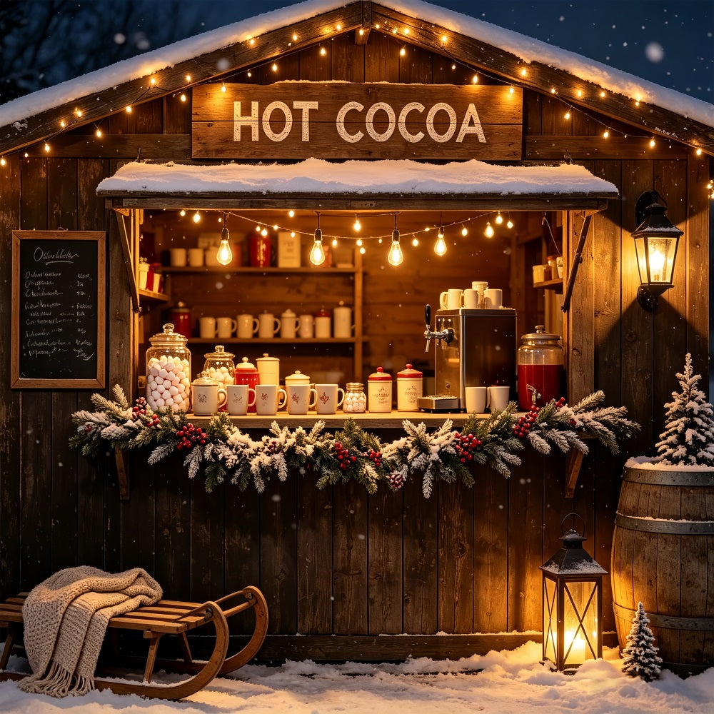 Christmas Store Backdrop Rustic Hot Cocoa Stand Photo Backdrops Christmas CSH69-5