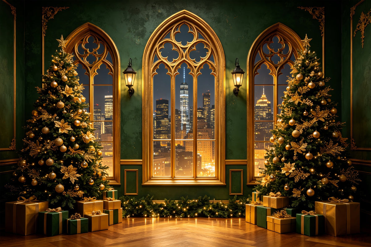 Modern Christmas Backdrop Golden Gothic City View Studio Christmas Backdrop CSH69-51
