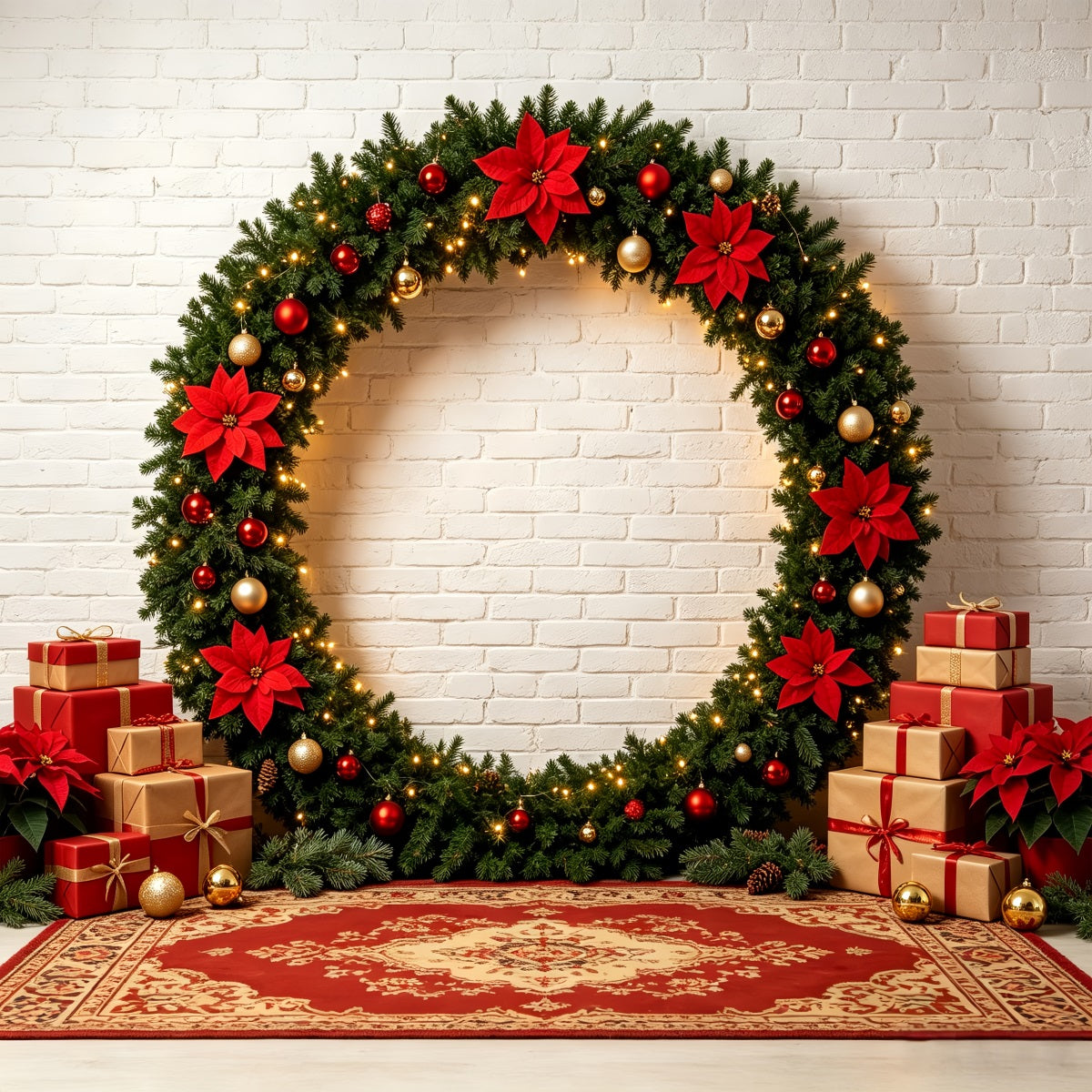 Christmas Picture Backdrop Poinsettia Wreath Gift Arch Christmas Backdrops For Photos CSH69-57
