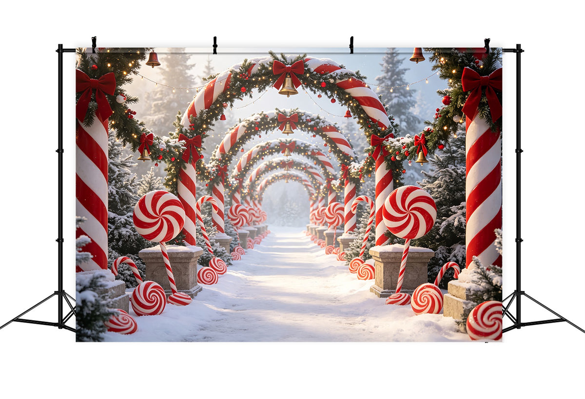 Candy Cane Lane Backdrop Snowy Forest Archway Pathway 3D Christmas Backdrop CSH69-59