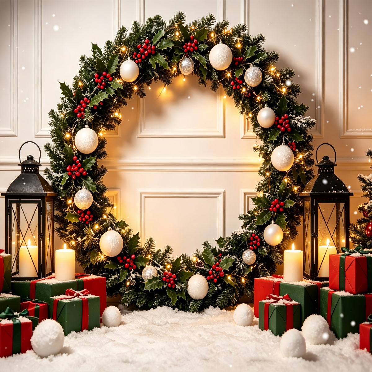 Christmas Photo Booth Backdrop Holly Lantern Gift Arch Christmas Backdrops Photography CSH69-62