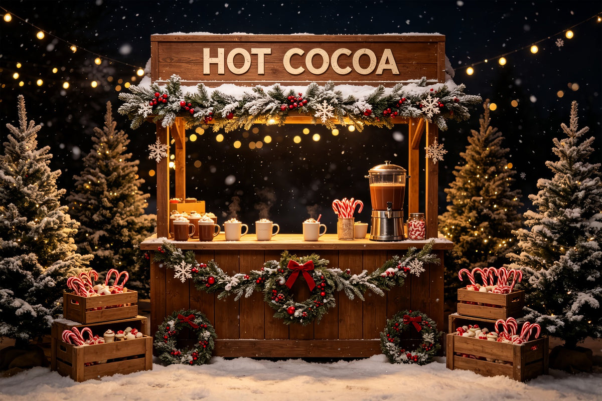 Christmas Party Backdrop Hot Cocoa Stand Display Xmas Backdrop CSH69-63