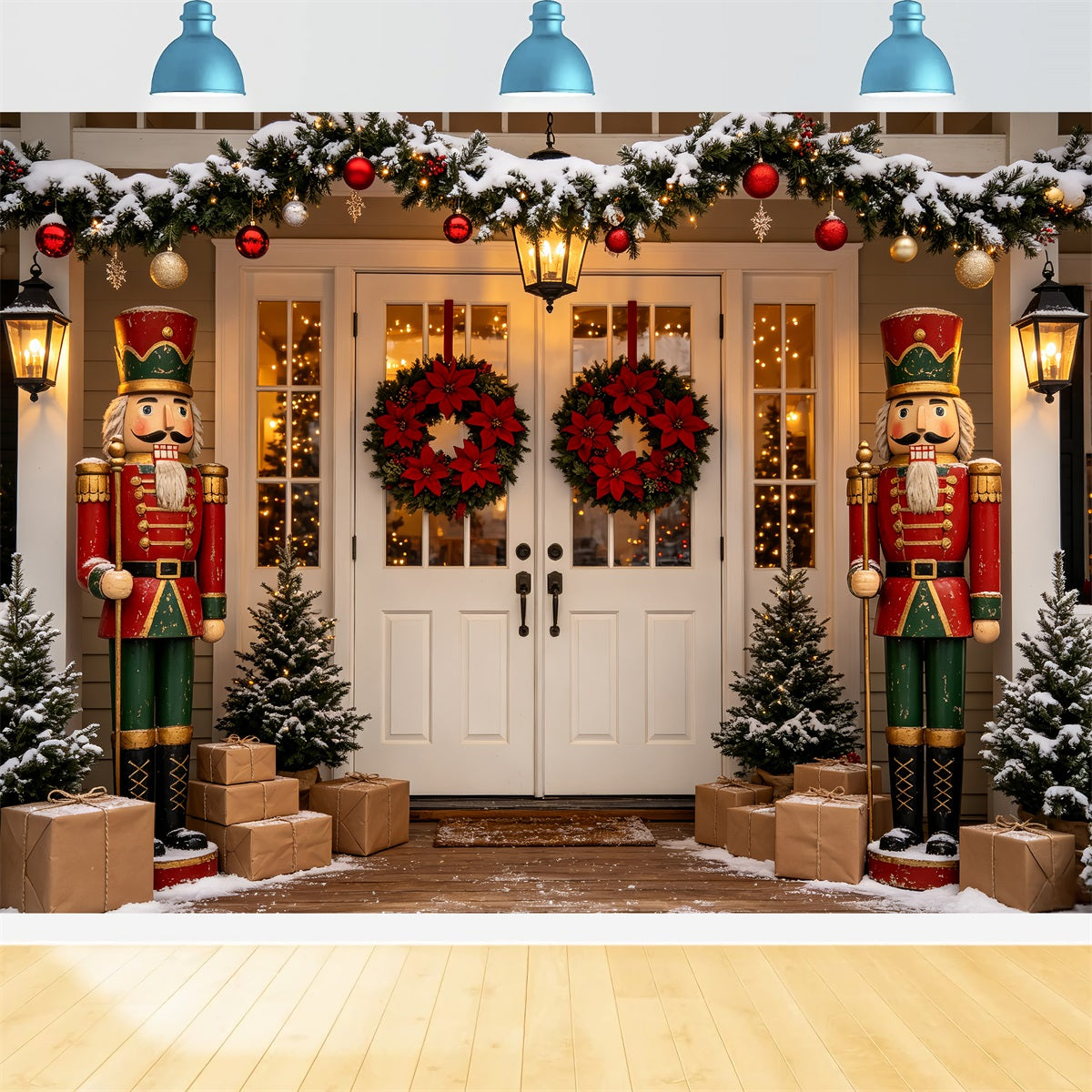 Nutcracker Photo Backdrop Porch Wreath Door Entrance Nutcracker Backdrops CSH69-64