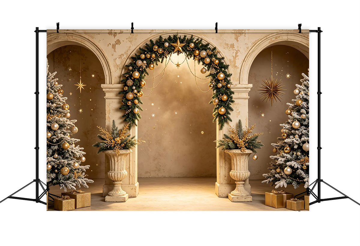 Christmas Photoshoot Backdrop Golden Archway Tree Display Christmas Backdrops For Photography CSH69-66