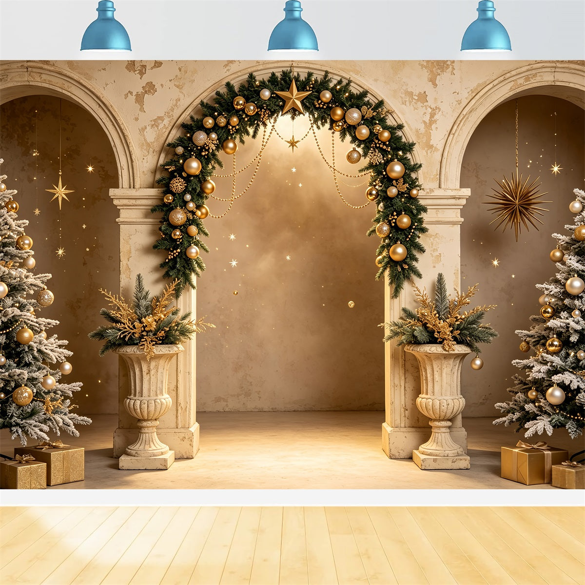 Christmas Photoshoot Backdrop Golden Archway Tree Display Christmas Backdrops For Photography CSH69-66