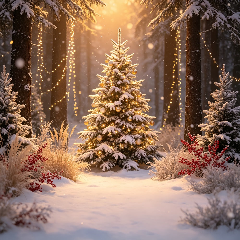 Christmas Tree Backdrop Glowing Forest Tree Lights Christmas Studio Backdrop CSH69-7