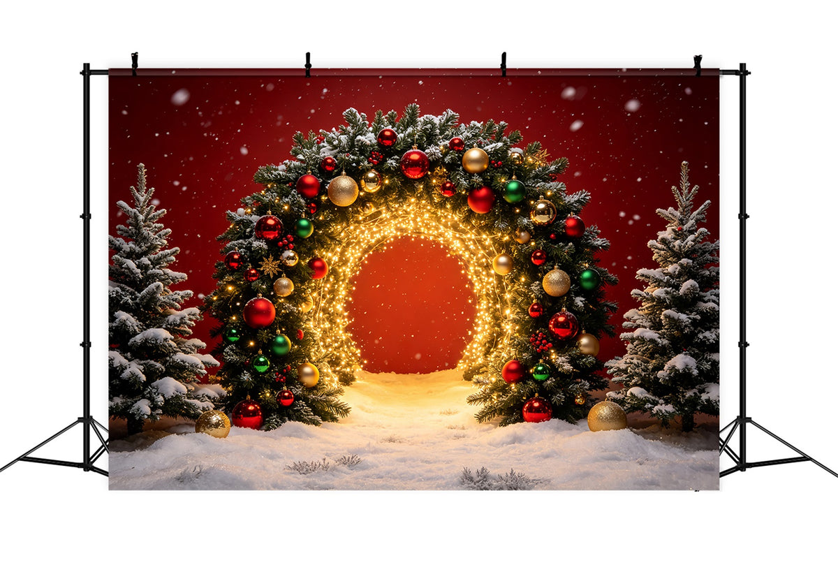 Christmas Portrait Backdrop Golden Lighted Archway Christmas Photoshoot Backdrop CSH69-70