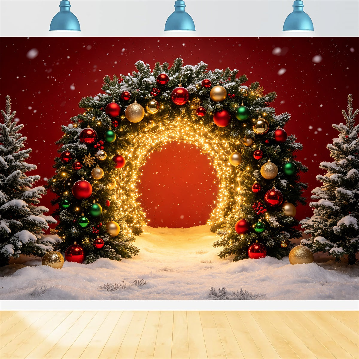 Christmas Portrait Backdrop Golden Lighted Archway Christmas Photoshoot Backdrop CSH69-70