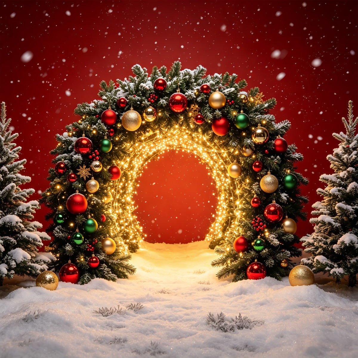 Christmas Portrait Backdrop Golden Lighted Archway Christmas Photoshoot Backdrop CSH69-70