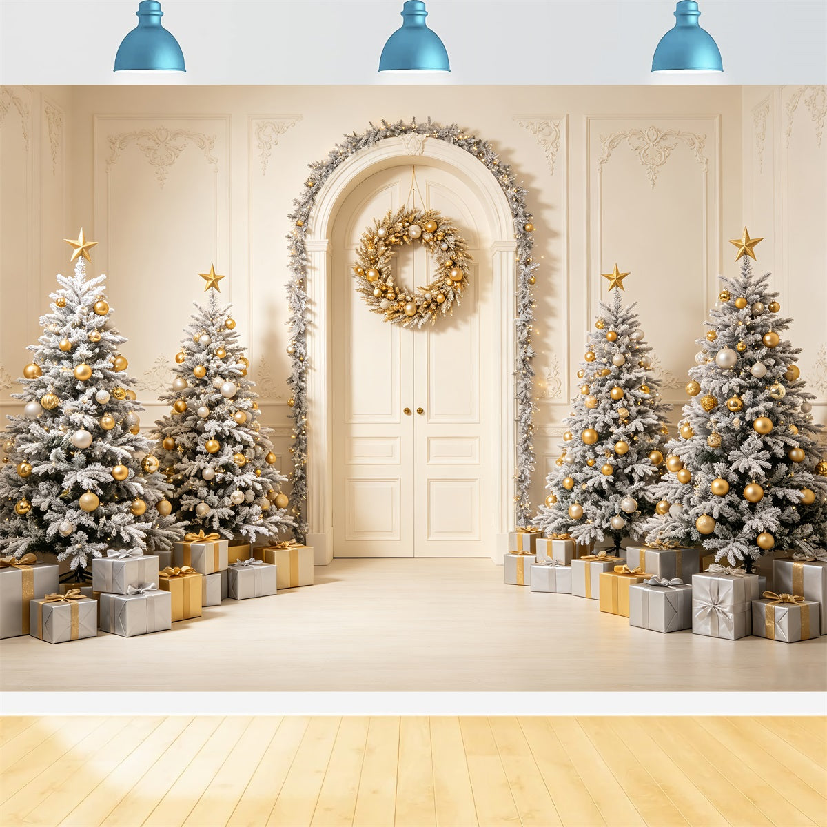 Christmas Card Backdrop White Archway Tree Display Christmas Picture Backdrop CSH69-72