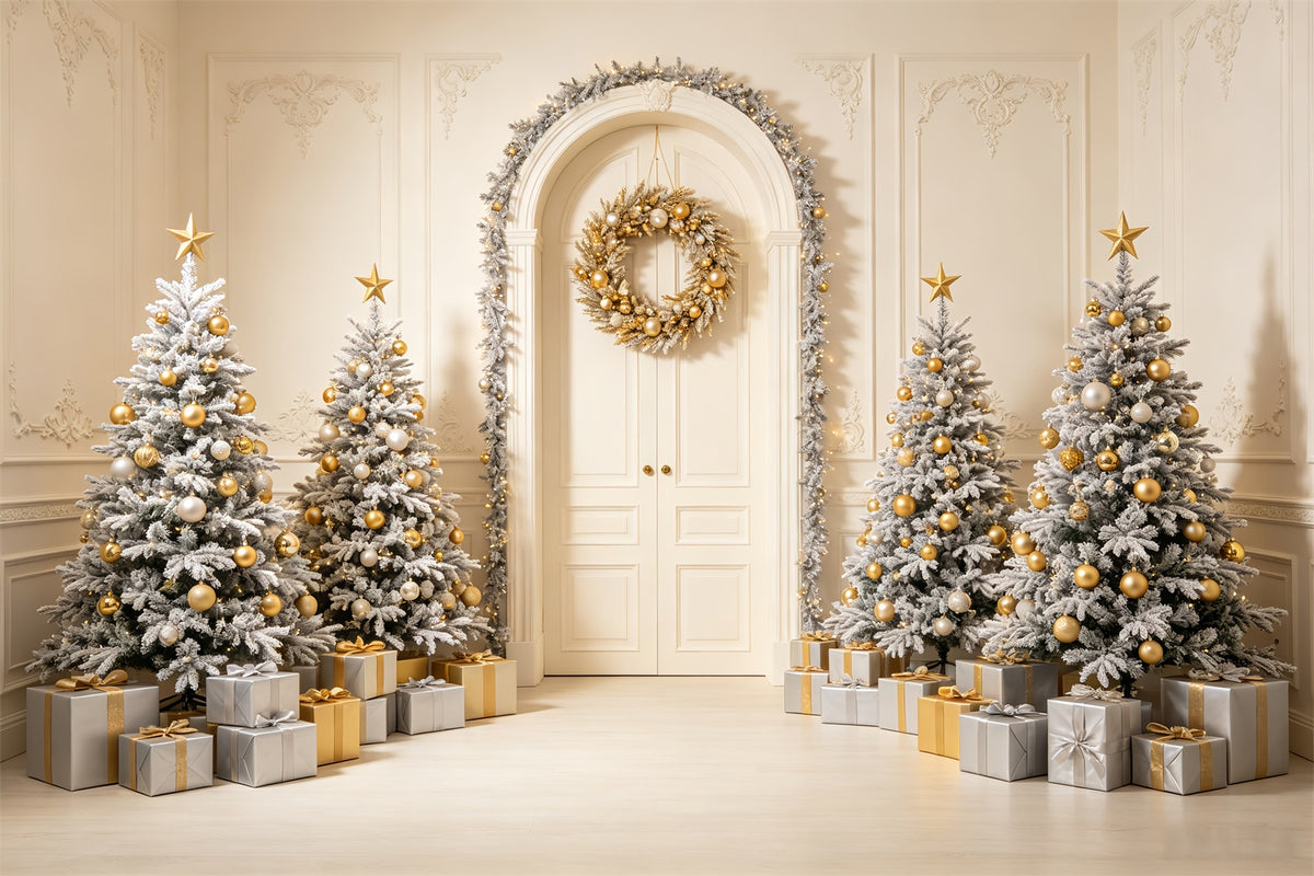 Christmas Card Backdrop White Archway Tree Display Christmas Picture Backdrop CSH69-72