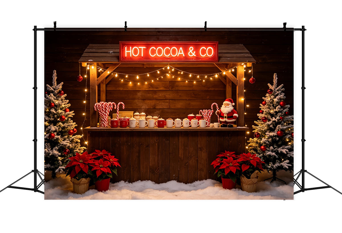 Christmas Backdrop For Party Hot Cocoa Wooden Bar Christmas Party Backdrop CSH69-74