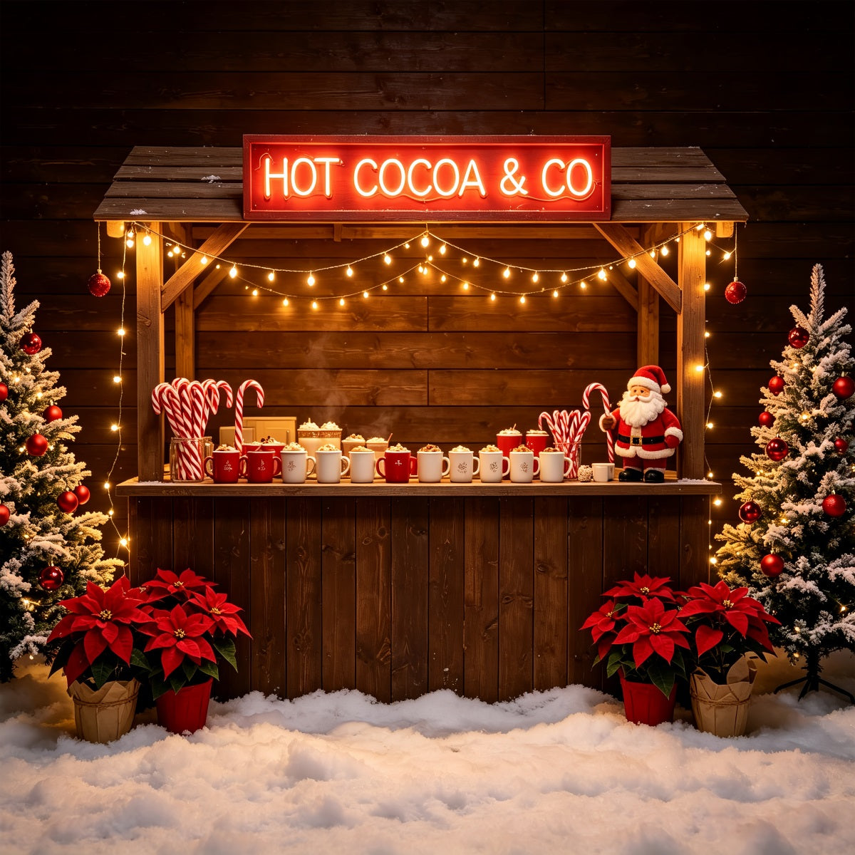 Christmas Backdrop For Party Hot Cocoa Wooden Bar Christmas Party Backdrop CSH69-74