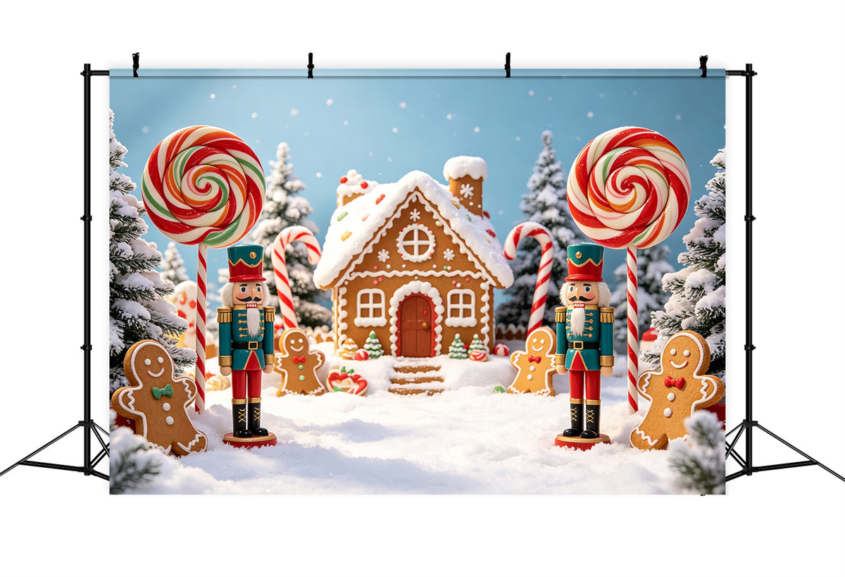 Nutcracker Land Of Sweets Backdrop Snowy Candy Village Gingerbread Photo Backdrop CSH69-75