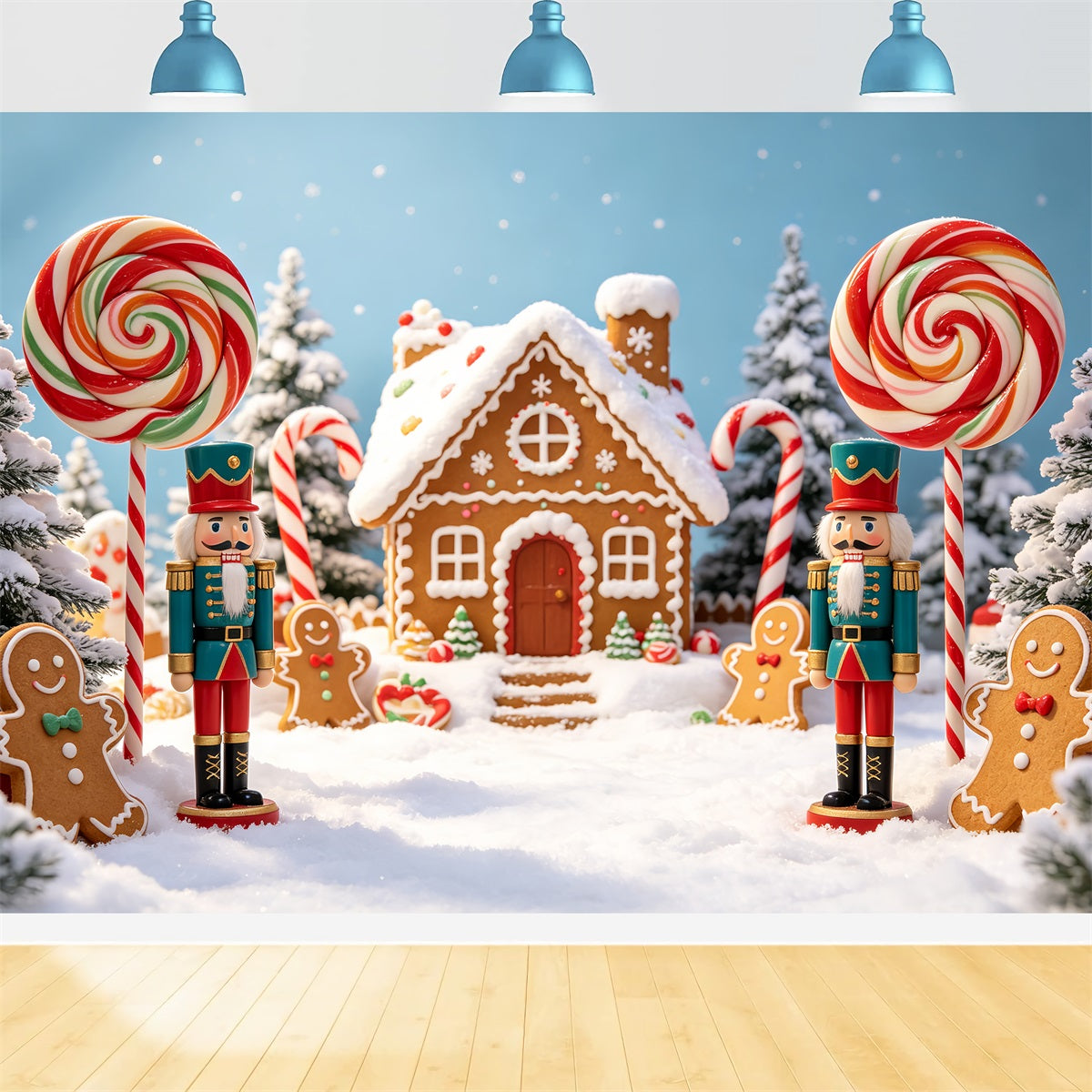 Nutcracker Land Of Sweets Backdrop Snowy Candy Village Gingerbread Photo Backdrop CSH69-75
