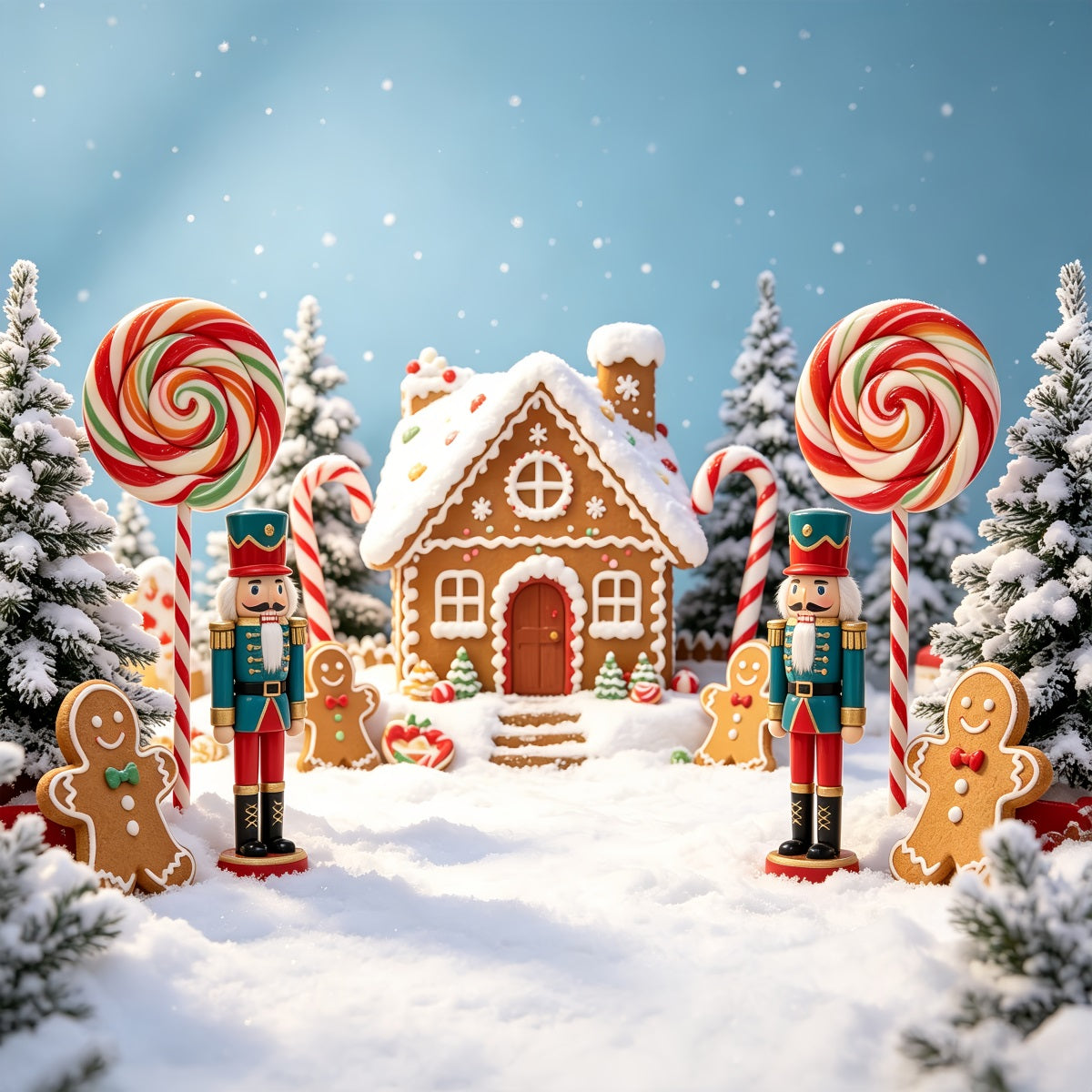 Nutcracker Land Of Sweets Backdrop Snowy Candy Village Gingerbread Photo Backdrop CSH69-75