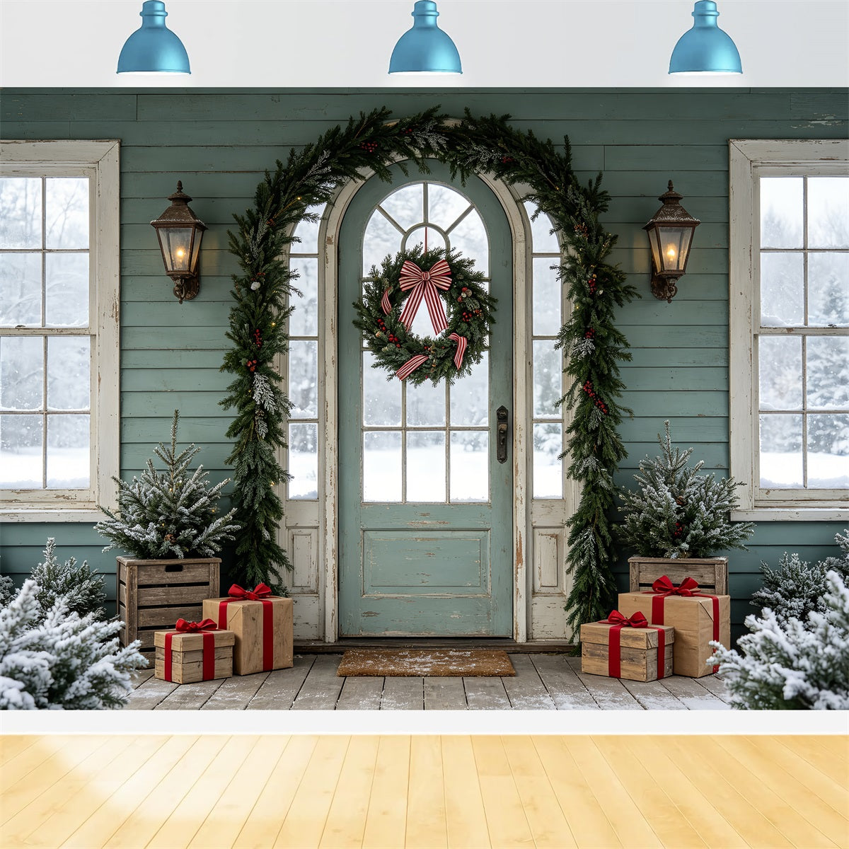 Christmas Card Backdrop Frosted Green Doorway Xmas Backdrop CSH69-77