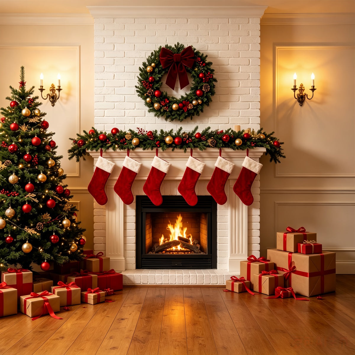 Christmas Fireplace Backdrop Classic White Fireplace Mantel Christmas Photo Backdrops CSH69-82