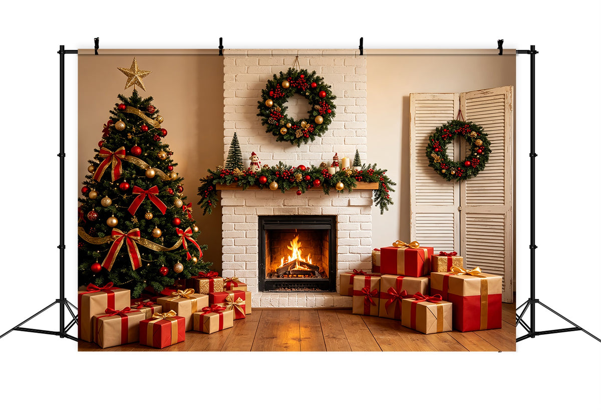 Christmas Fireplace Backdrop White Brick Fireplace Decor Christmas Photography Backdrop CSH69-84