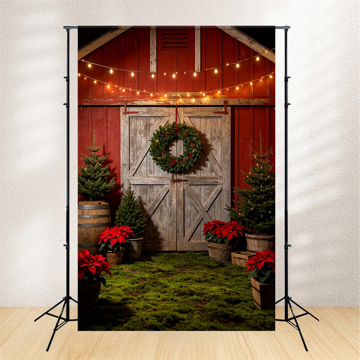 Western Christmas Backdrop Rustic Barn Door Wreath Christmas Outdoor Backdrop CSH69-85