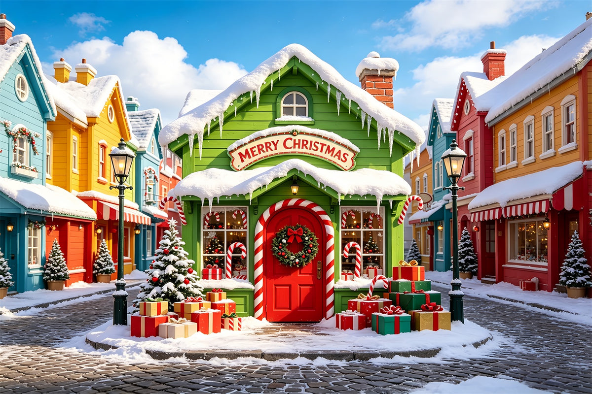 Christmas Village Backdrops Snow Colorful Street House Xmas Backdrop CSH69-86