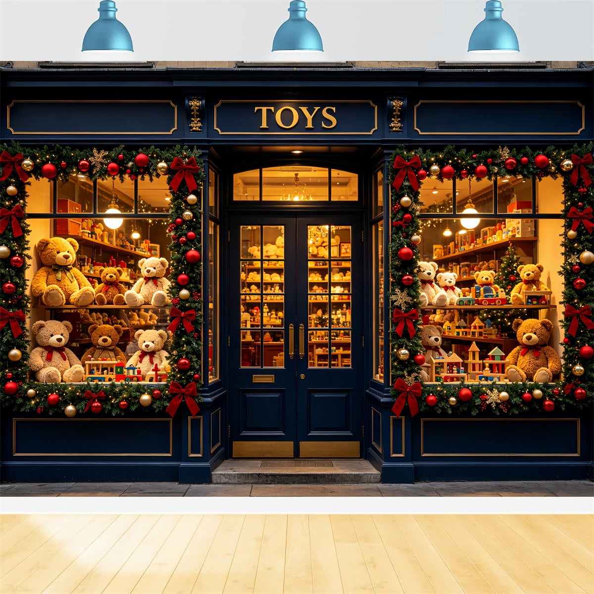 Inside Santa's Workshop Backdrop Toy Shop Teddy Display Santas Workshop Backdrop CSH69-88