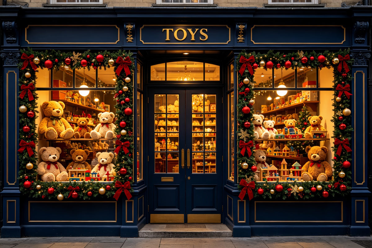 Inside Santa's Workshop Backdrop Toy Shop Teddy Display Santas Workshop Backdrop CSH69-88