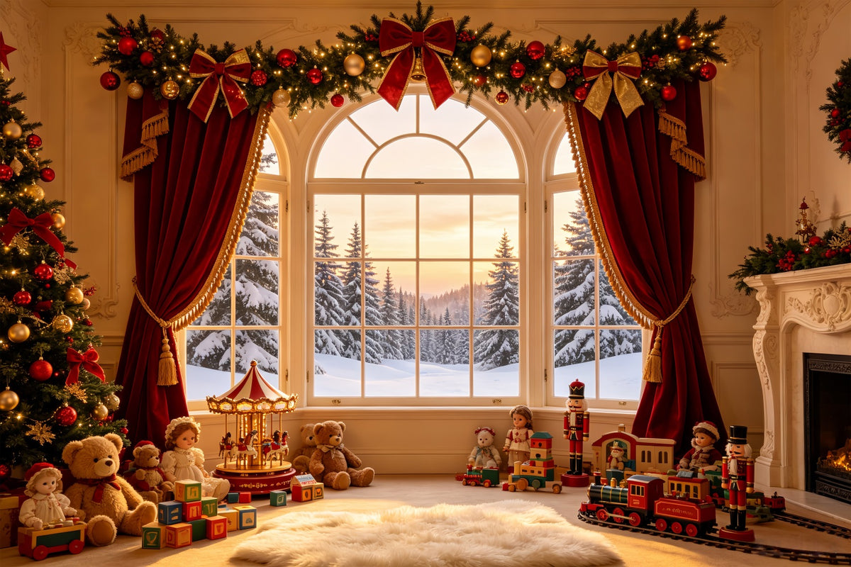 Christmas Window Backdrop Vintage Toy Curtain Display Indoor Christmas Backdrop CSH69-9