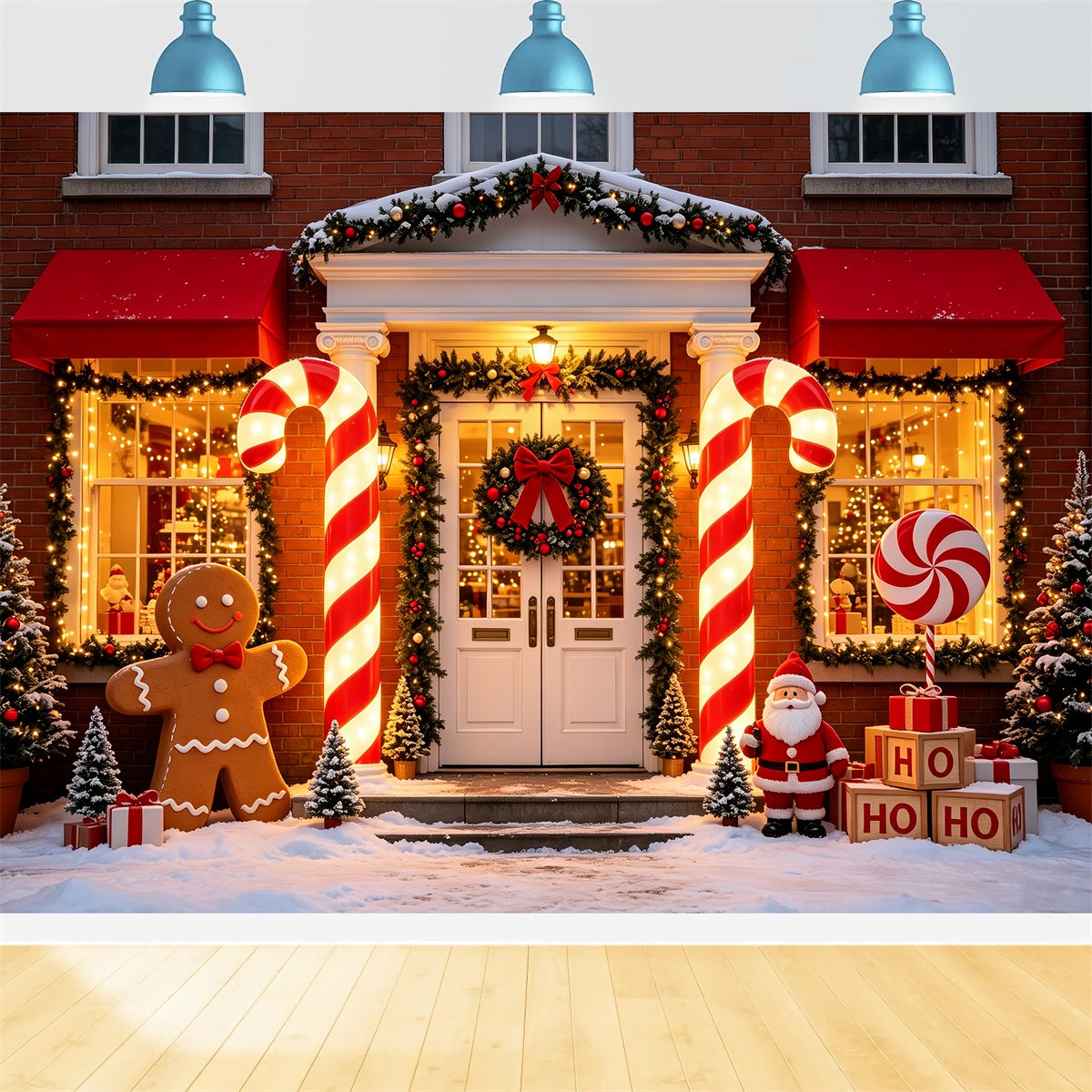 Backdrop For Santa Photos Candy Cane Porch Entrance Santa Photo Backdrops CSH69-91