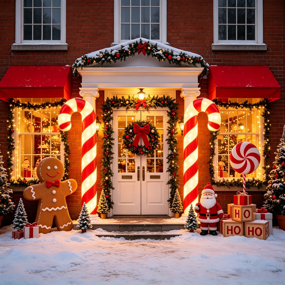 Backdrop For Santa Photos Candy Cane Porch Entrance Santa Photo Backdrops CSH69-91