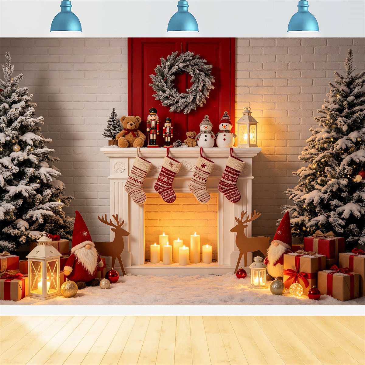 Christmas Fireplace Backdrop Cozy Stocking Display Christmas Picture Backdrop CSH69-93