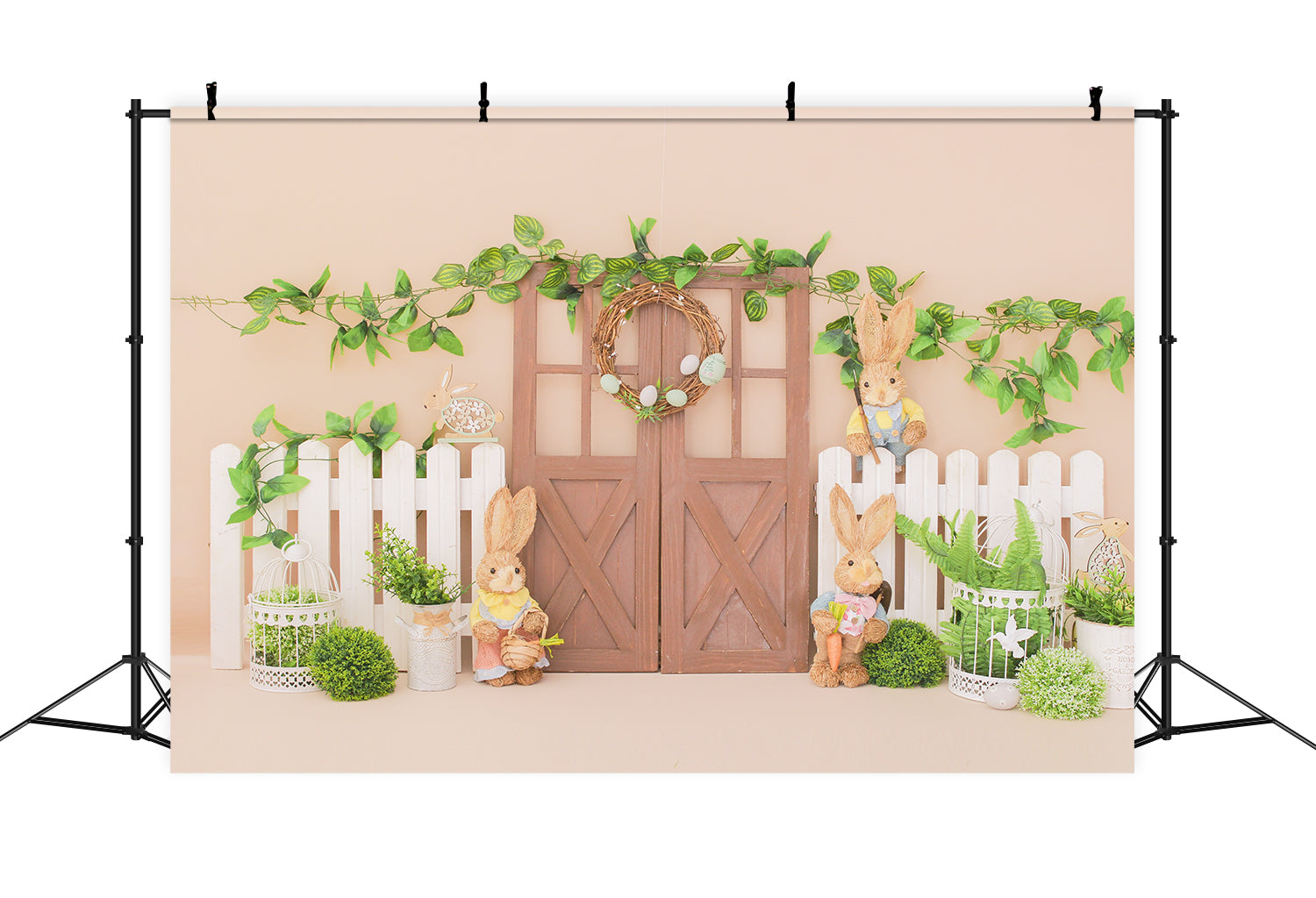 Easter Barn Door Bunny Flowers Photo Backdrop D1054