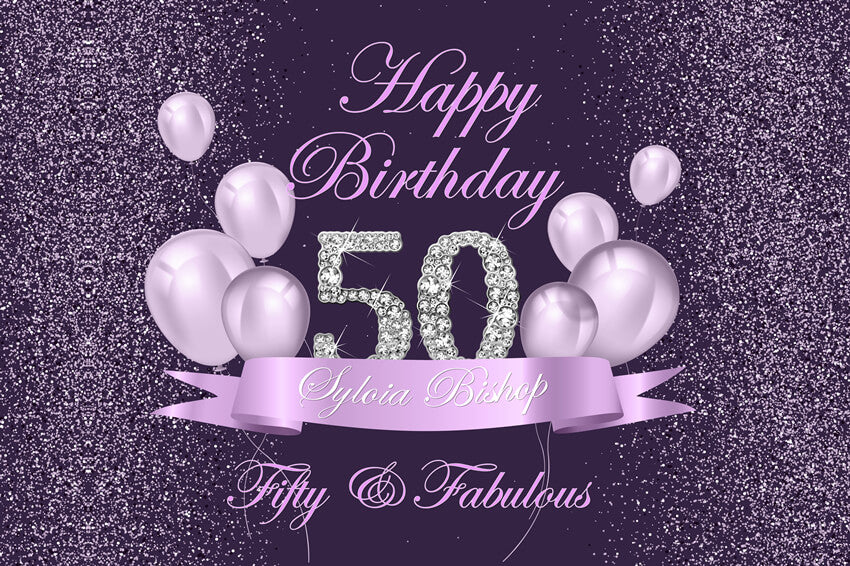 50th Birthday Party Decor Purple Custom Backdrop
