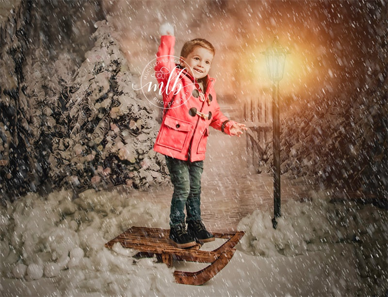 Winter Snow Christmas Tree Bokeh Photo Studio Backdrop G-1194