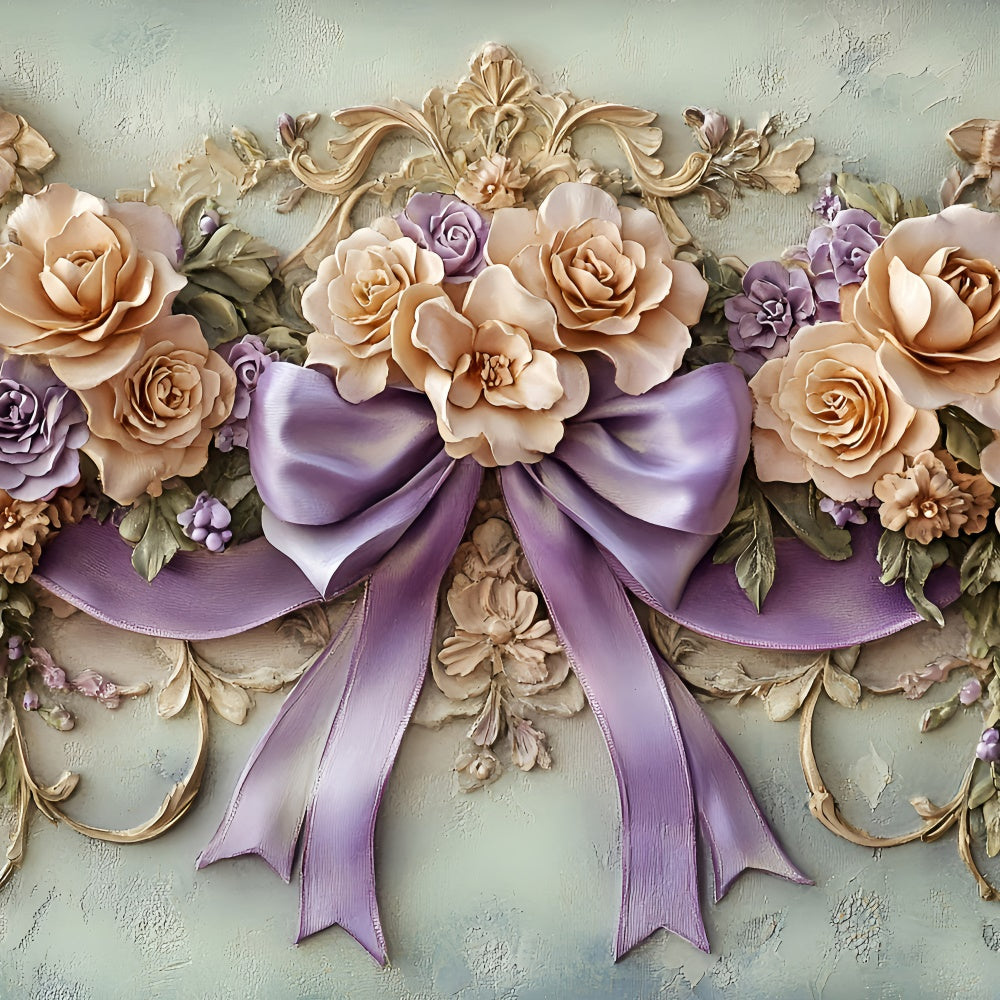 Mother's Day Photo Backdrop Soft Lavender Rose Bow Backdrop GQ2-205