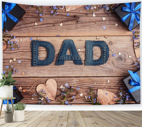 Happy Father's Day Backdrop Denim Flowers Wood Backdrop GQ2-211