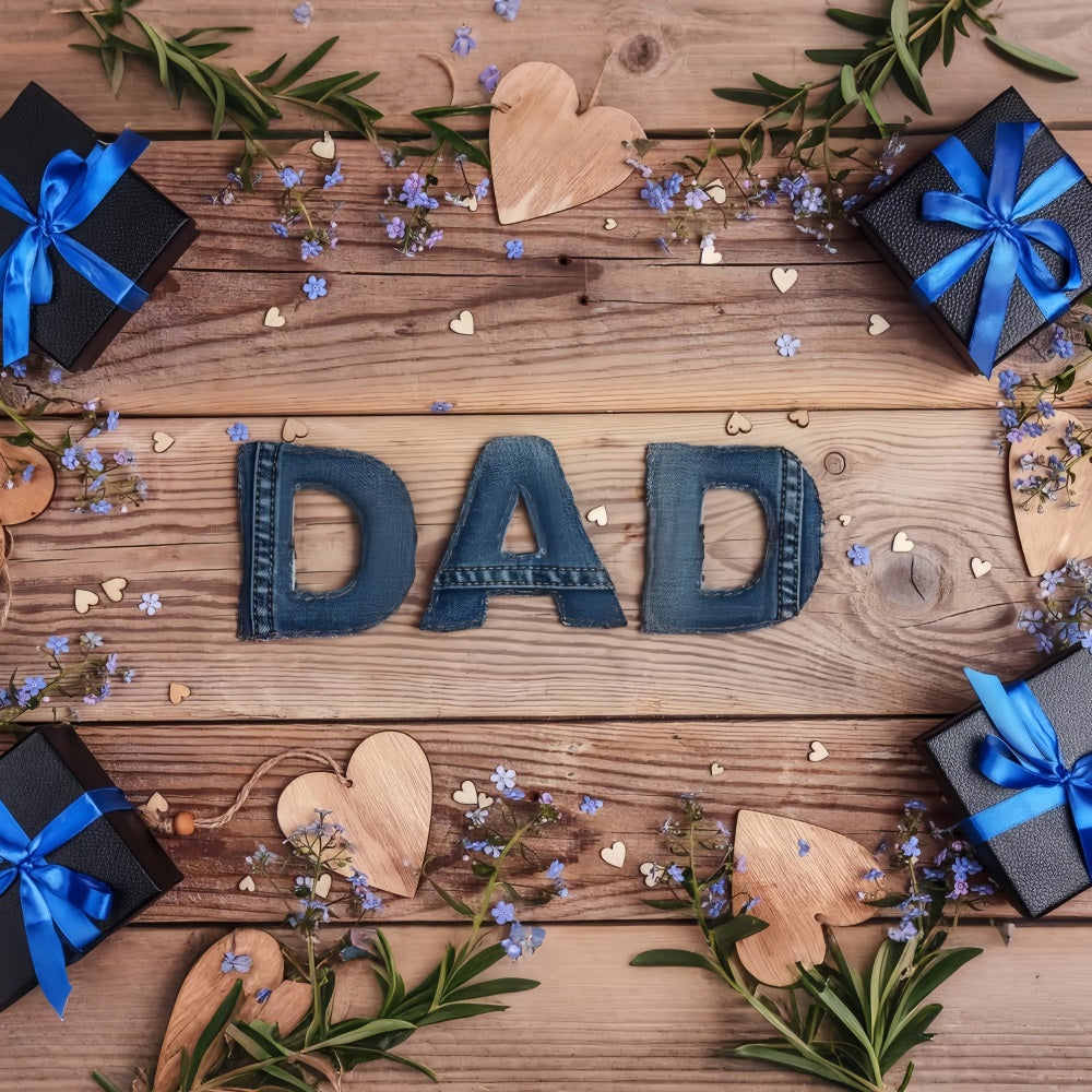 Happy Father's Day Backdrop Denim Flowers Wood Backdrop GQ2-211