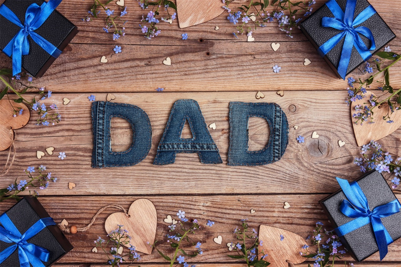 Happy Father's Day Backdrop Denim Flowers Wood Backdrop GQ2-211