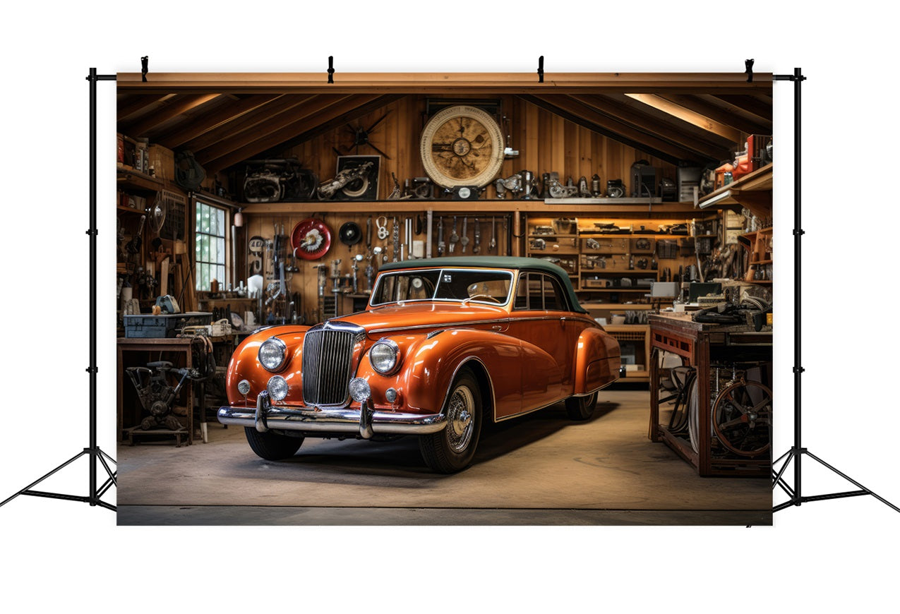 Backdrop For Father's Day Retro Car Workshop Backdrop GQ2-216