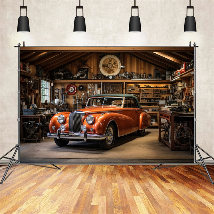 Backdrop For Father's Day Retro Car Workshop Backdrop GQ2-216
