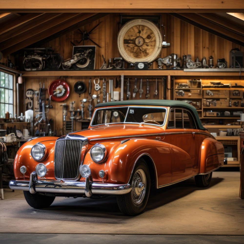 Backdrop For Father's Day Retro Car Workshop Backdrop GQ2-216
