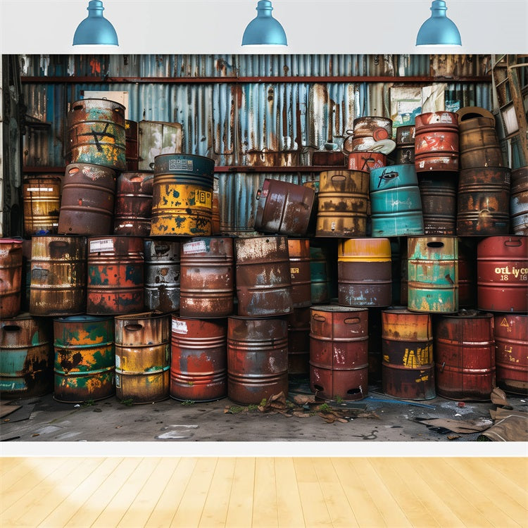 Fathers Day Photo Backdrop Ideas Industrial Oil Barrel Backdrop GQ2-217