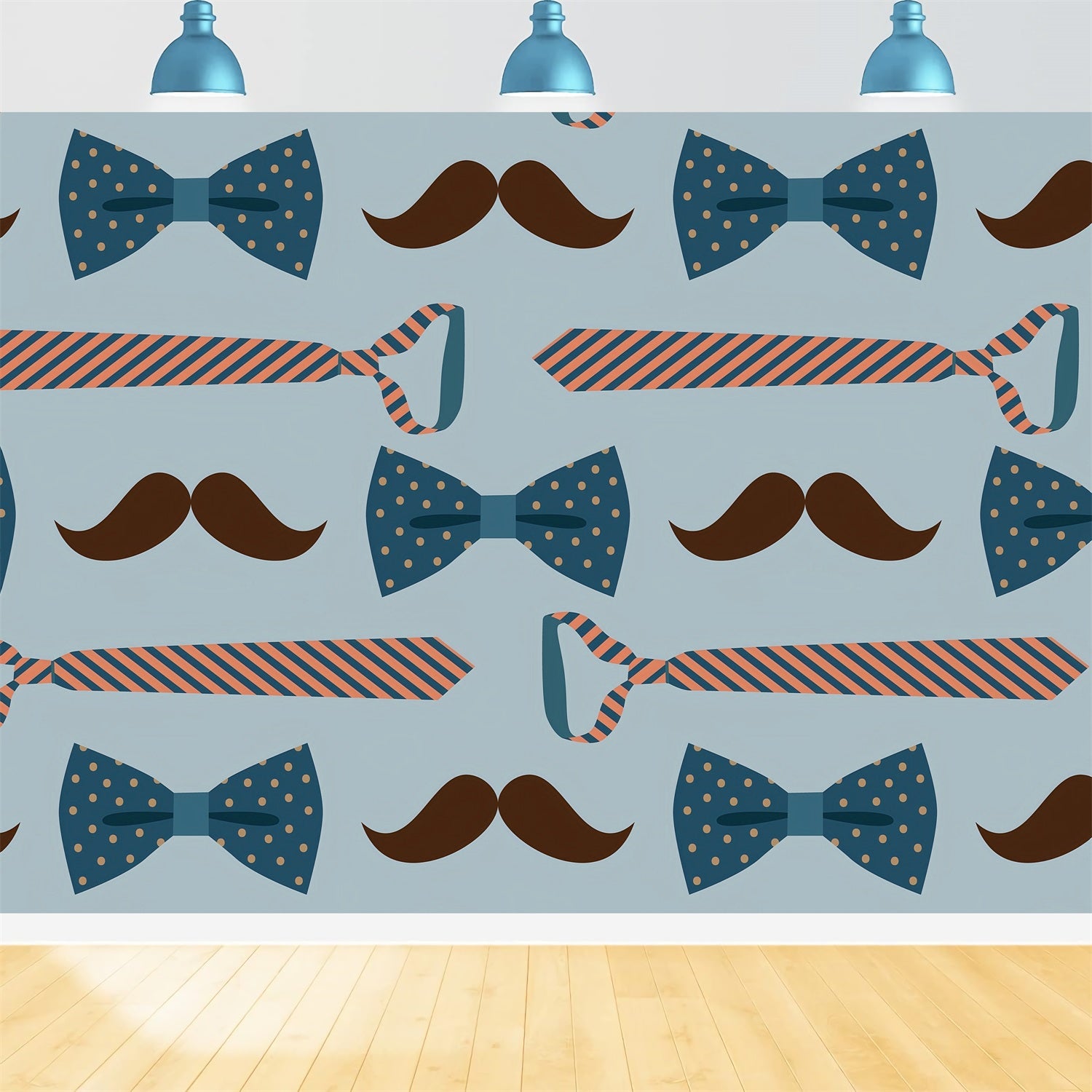 Happy Father's Day Backdrop Blue Mustache Tie Backdrop GQ2-237