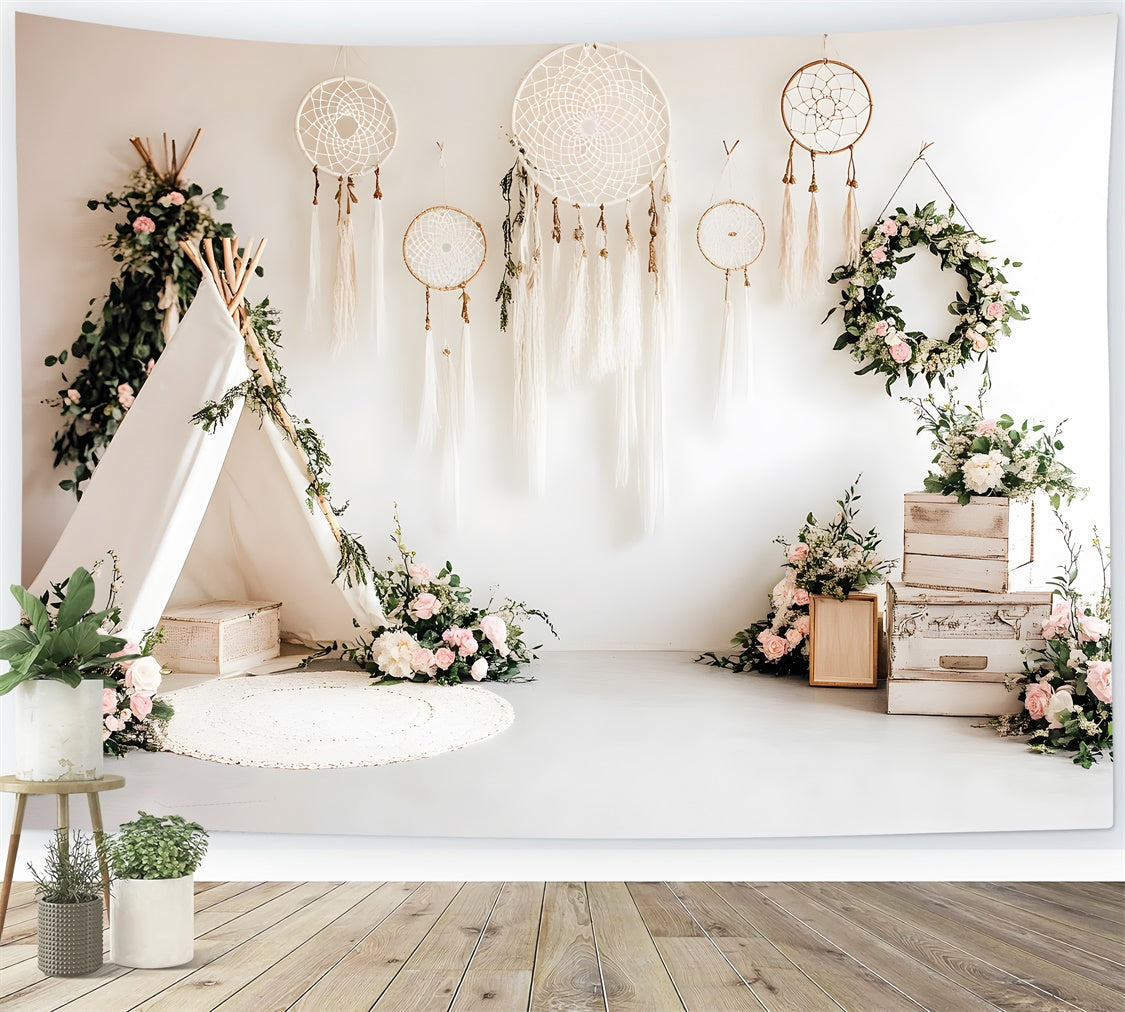 Boho Backdrop Teepee Dreamcatcher Floral Backdrop GQ2-81