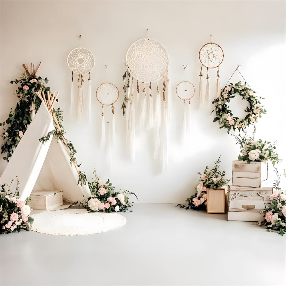 Boho Backdrop Teepee Dreamcatcher Floral Backdrop GQ2-81