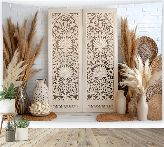 Boho Backdrop Ideas Vintage Wooden Screen Pampas Backdrop GQ2-85