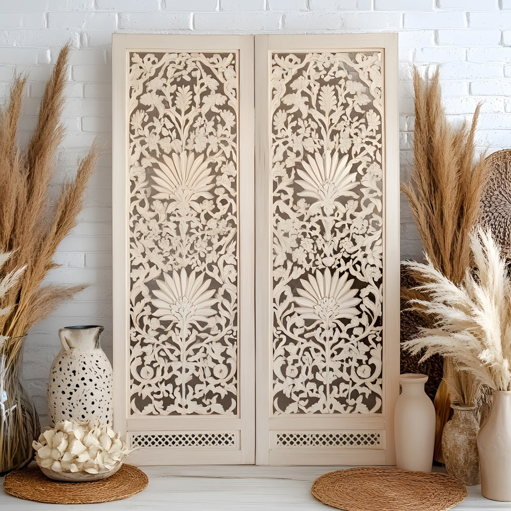 Boho Backdrop Ideas Vintage Wooden Screen Pampas Backdrop GQ2-85