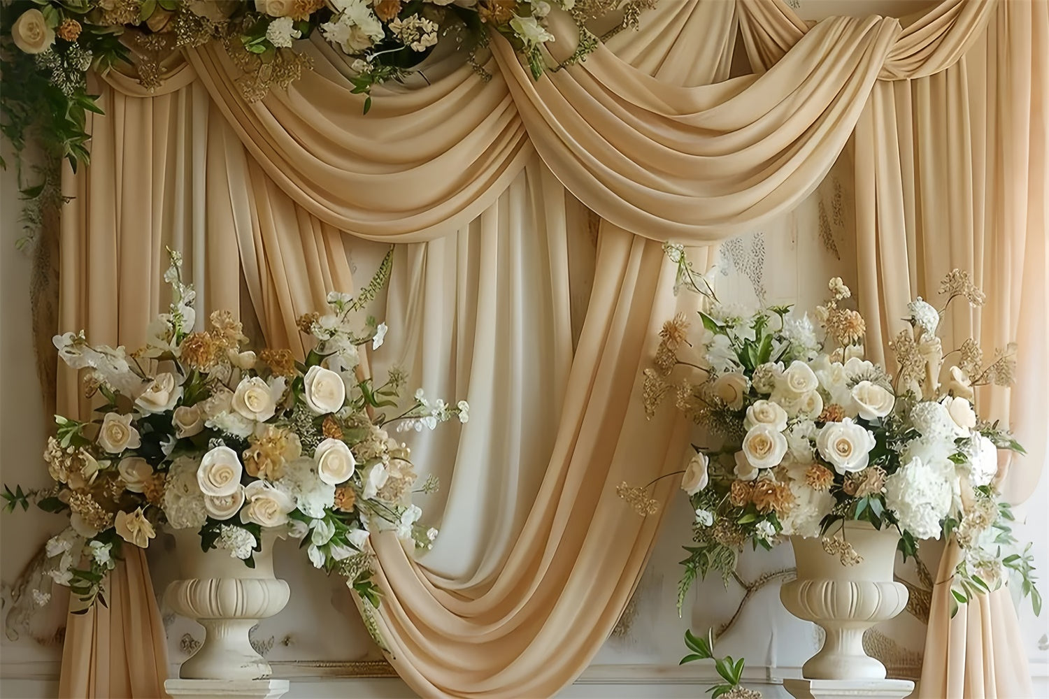 Mother's Day Photo Backdrop Golden Champagne Floral Drape Backdrop GQ2-89